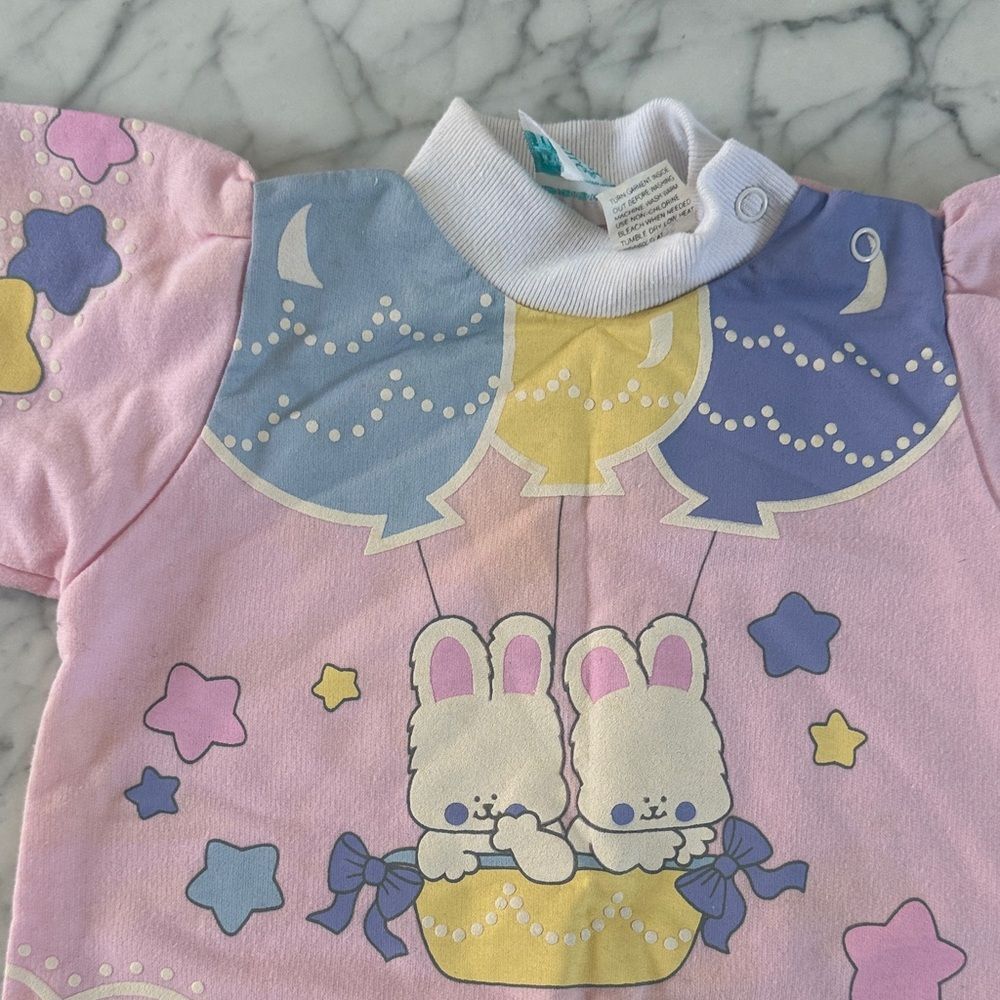 Vintage Bubble Romper Sz 6/9 Mo Pink Bunny Balloon Kids One Piece Easter - Picture 5 of 7